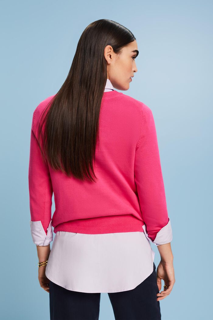 Sweater i bomuld med rund hals, PINK FUCHSIA, detail image number 2