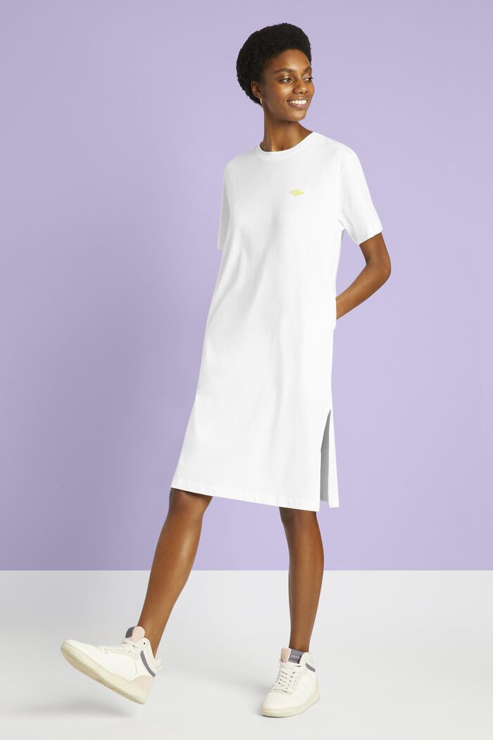 Broderet kjole i bomuldsjersey, WHITE, detail image number 0