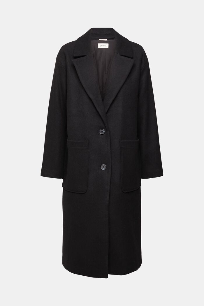 Lang frakke af uldblanding, BLACK, detail image number 5