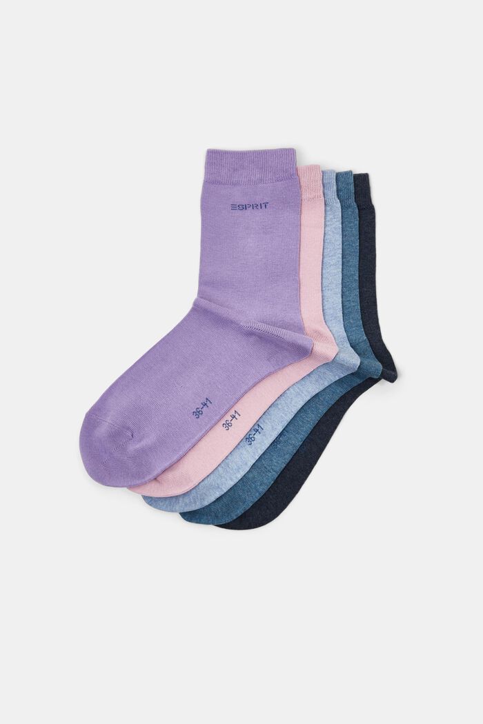 Pakke med 5 par sokker, økologisk bomuld, BLUE/LILAC, detail image number 0