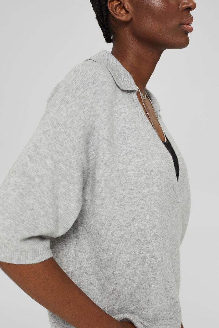 Med uld: kortærmet pullover med skjortekrave, LIGHT GREY, detail image number 2