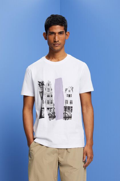 T-shirt med rund hals og print, 100 % bomuld