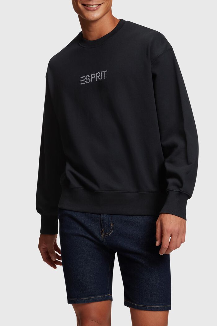 Sweatshirt med påsat nittelogo, BLACK, detail image number 0