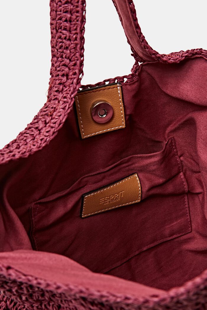Vævet raffia-taske med kanter i kunstlæder, BORDEAUX RED, detail image number 1
