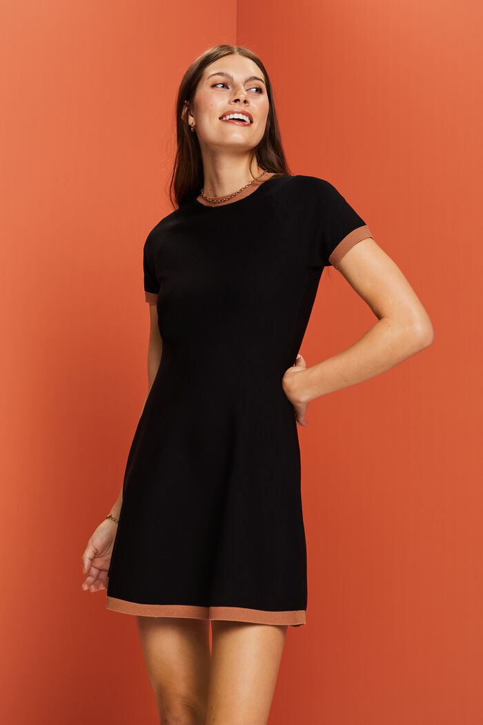 Strikket kjole med korte ærmer, BLACK, detail image number 0