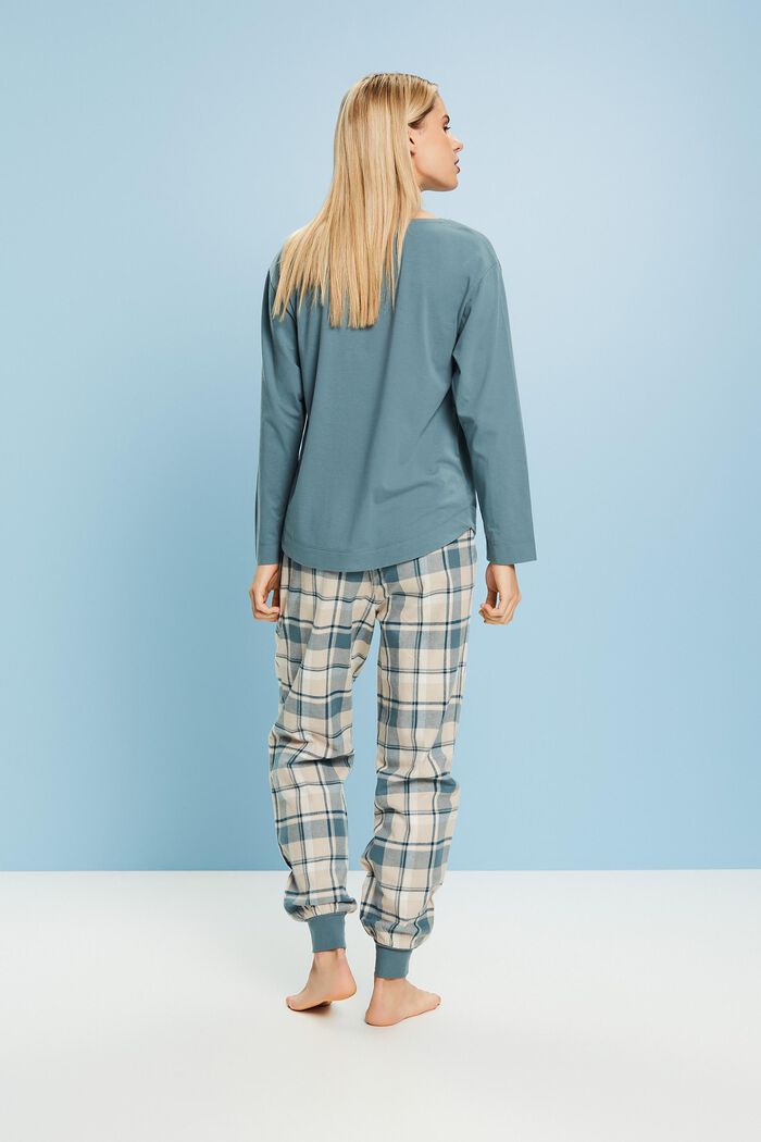 Ternet pyjamassæt i flonel, NEW TEAL BLUE, detail image number 3