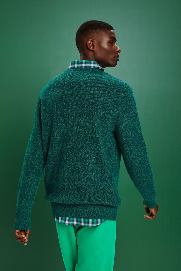 Meleret kabelstrikket sweater med rund hals, GREEN, detail image number 3