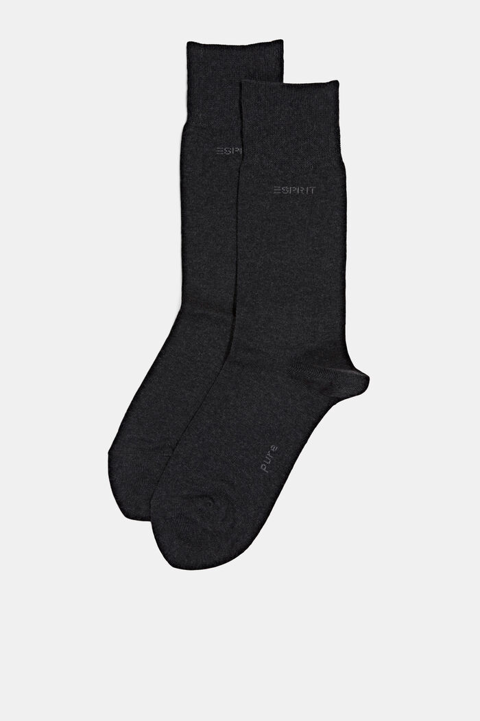Pakke med 2 par sokker i økologisk bomuldsblanding, ANTHRACITE MELANGE, overview