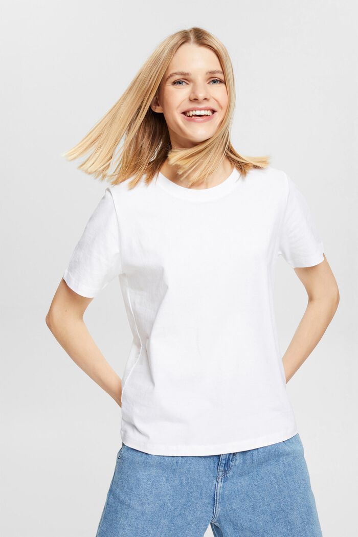 Ensfarvet T-shirt, WHITE, detail image number 4