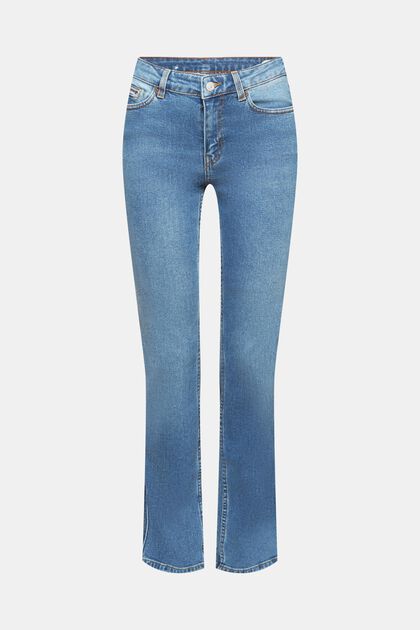 Jeans med høj talje og lige ben, BLUE LIGHT WASHED, overview
