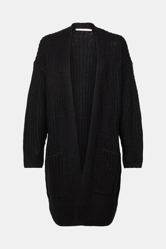 Strikcardigan med uld, BLACK, detail image number 2
