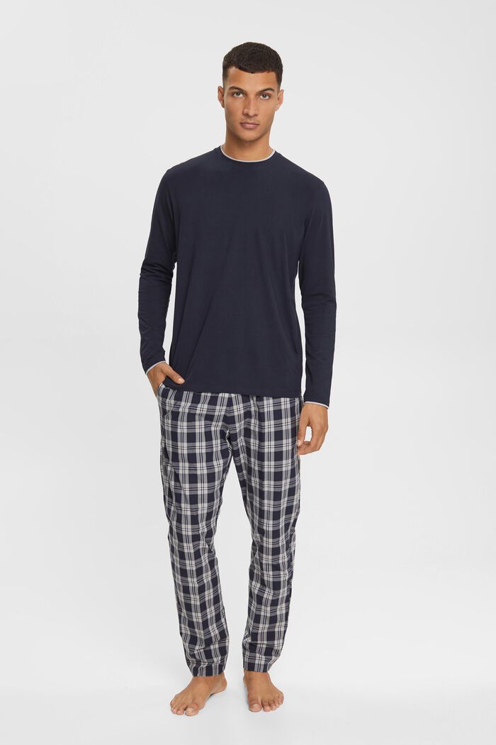 Pyjamas med ternede bukser, NAVY, detail image number 0