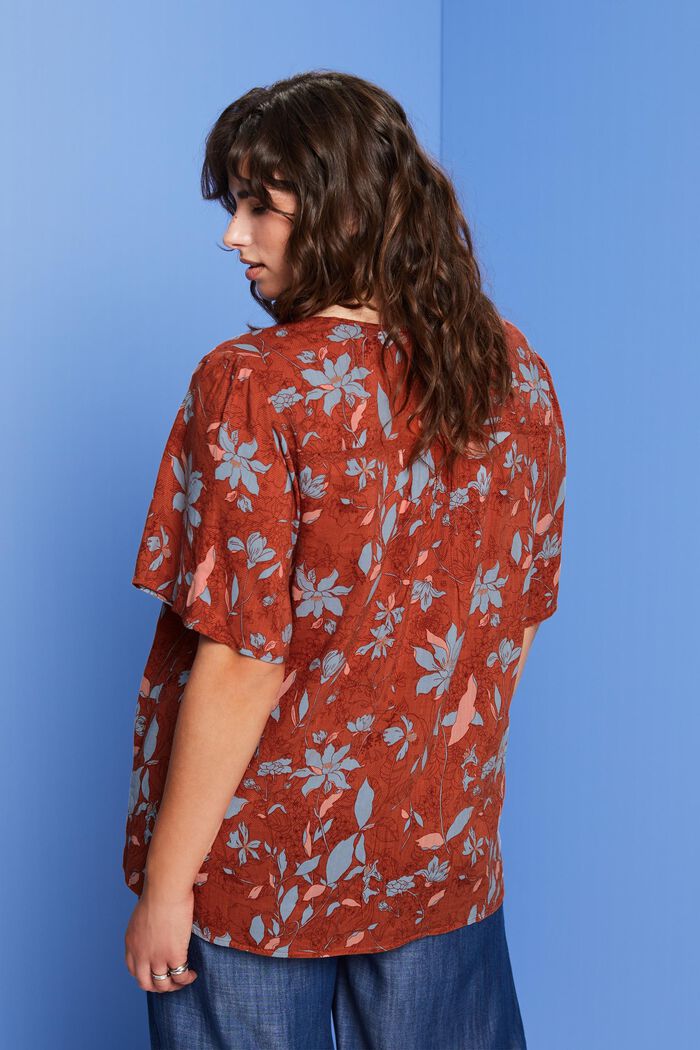 CURVY mønstret bluse med korte ærmer, bomuldsmiks, CORAL ORANGE, detail image number 3