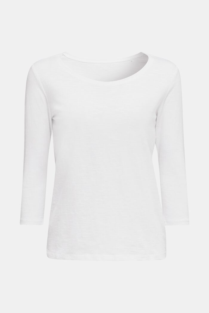 Bomulds-T-shirt, 3/4-ærmer, WHITE, detail image number 0