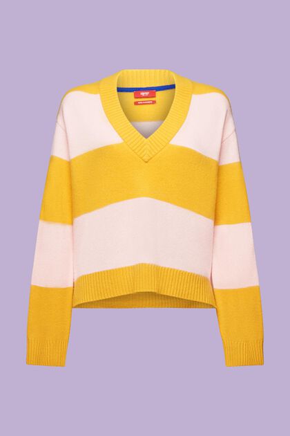 Sweater i kashmir med V-hals og rugby-striber