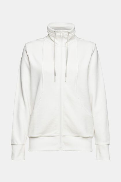 Sweatshirt med lynlås, bomuldsmiks, OFF WHITE, overview