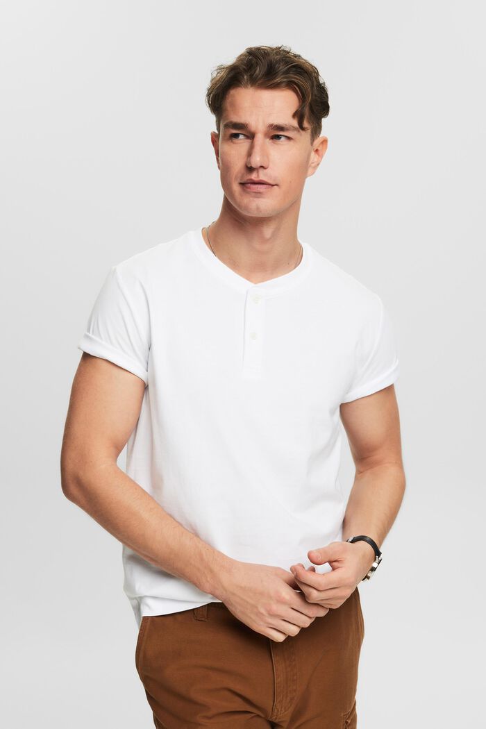 Henley-T-shirt i jersey, WHITE, detail image number 0