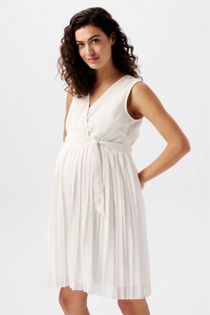 Plisseret kjole med bindebælte, OFF WHITE, detail image number 0