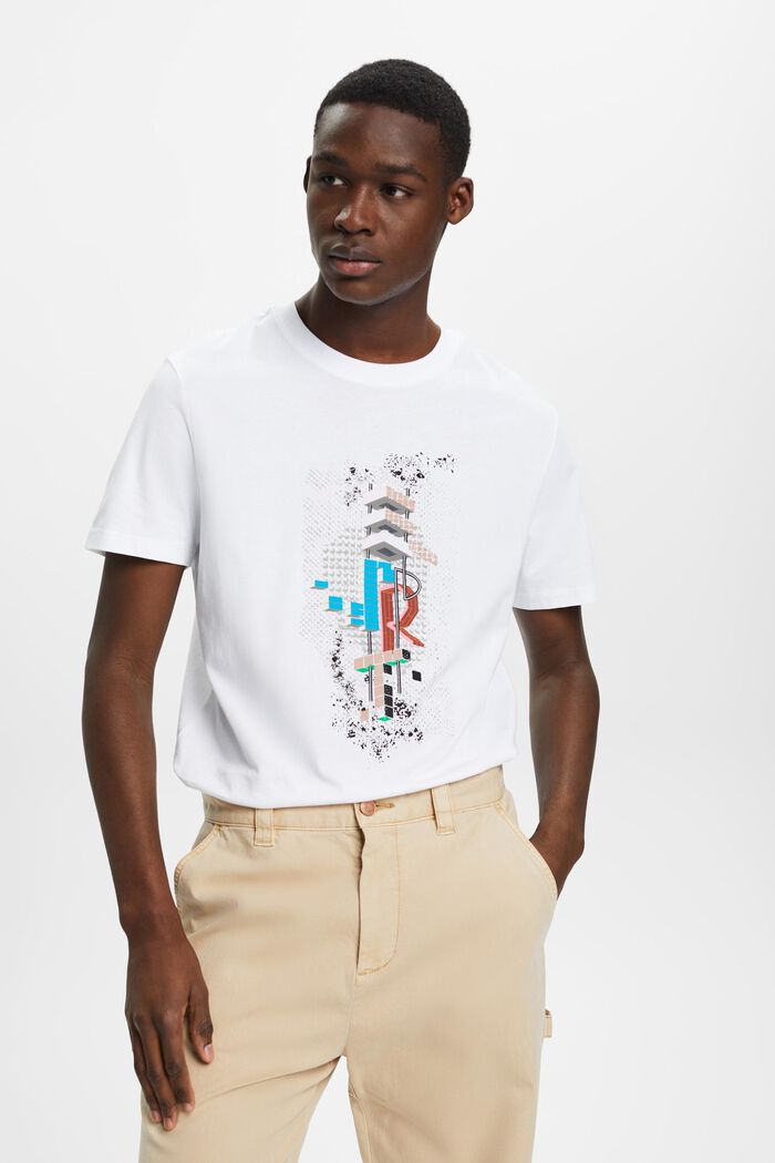 Slim fit T-shirt i bomuld med print på fronten, WHITE, detail image number 0