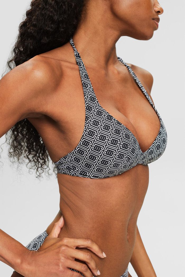 Halterneck-bikinitop med print, BLACK, detail image number 3