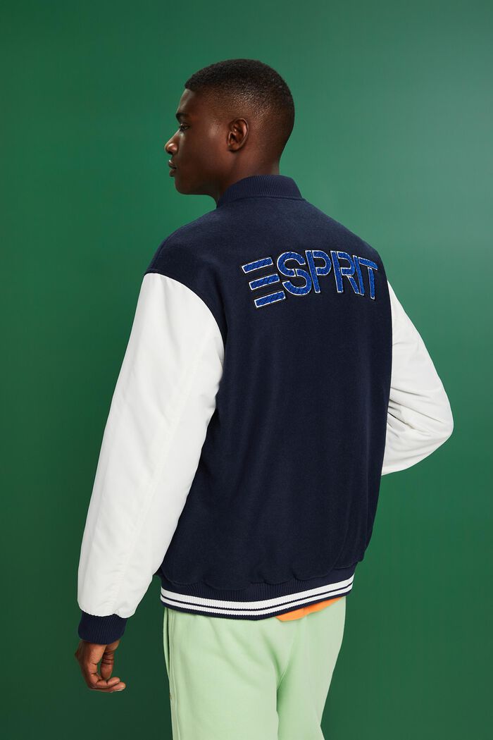 Varsity-jakke i uldmiks med applikeret logo, NAVY, detail image number 3