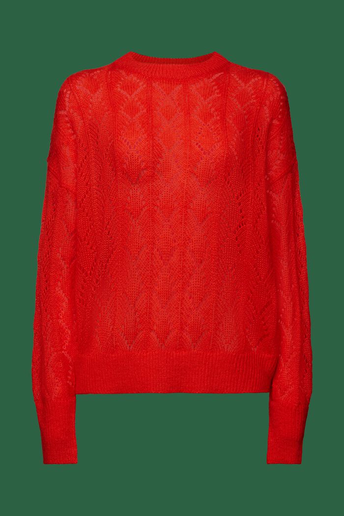 Sweater i åben strik, uldmiks, RED, detail image number 6