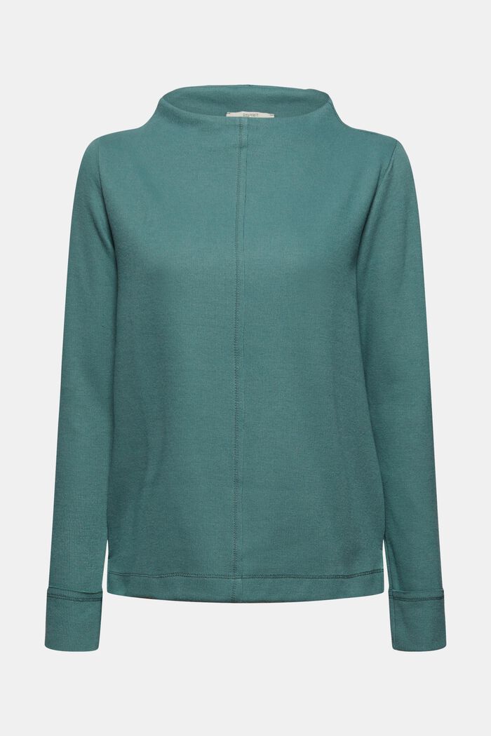 Sweatshirt med høj krave. økologisk bomuldsblanding, TEAL BLUE, overview