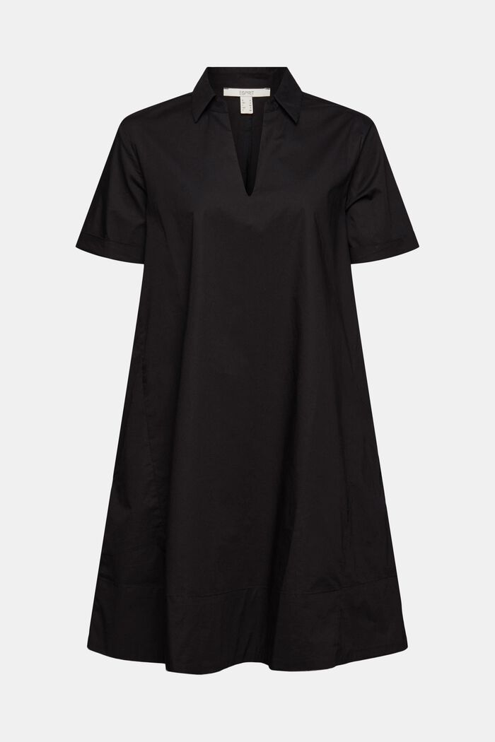 Skjorteblusekjole af bomuldsstretch, BLACK, detail image number 5