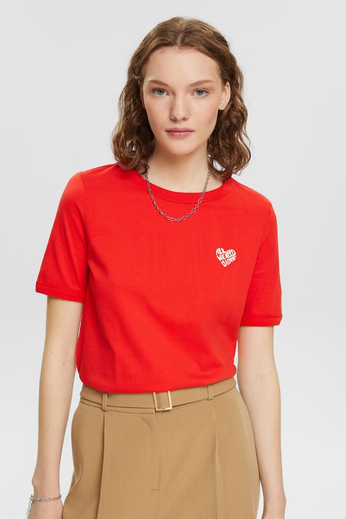 Bomulds-T-shirt med hjerteformet logo, RED, detail image number 0
