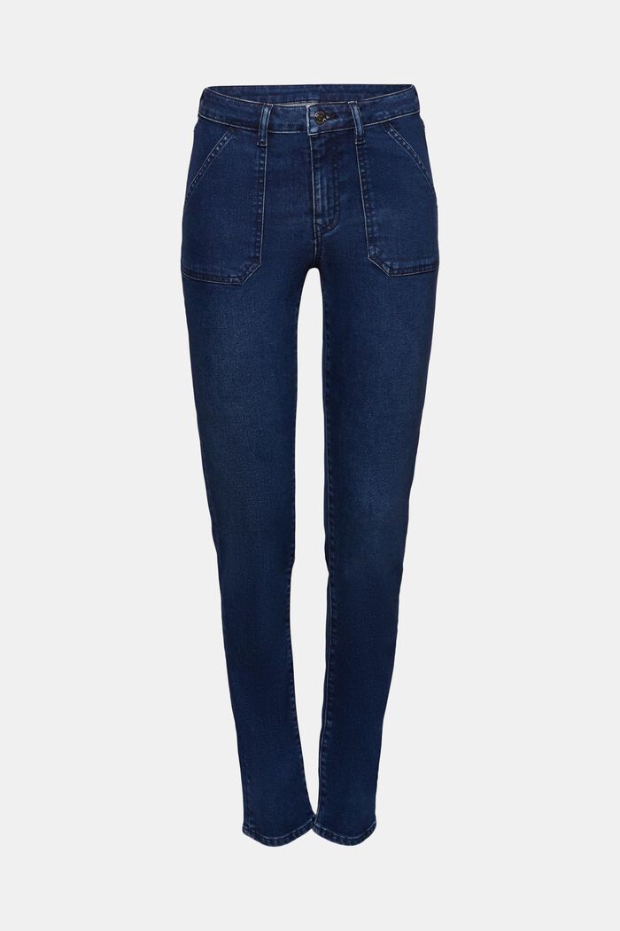 Slim fit-jeans med mellemhøj talje, BLUE DARK WASHED, detail image number 7