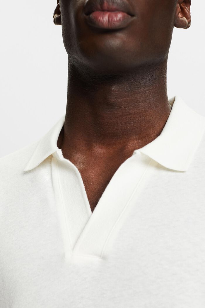 Poloskjorte i bomuld og hør, OFF WHITE, detail image number 3