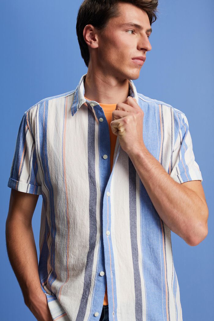 Kortærmet skjorte med striber, 100% bomuld, BRIGHT BLUE, detail image number 4