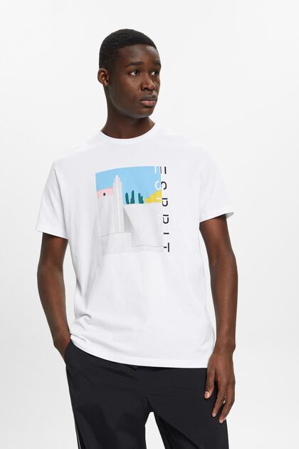 T-shirt i bomuld med print på fronten, WHITE, overview