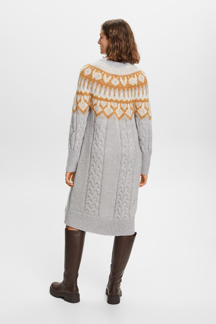 Kabelstrikket sweaterkjole med jacquard-mønster, LIGHT GREY, detail image number 4