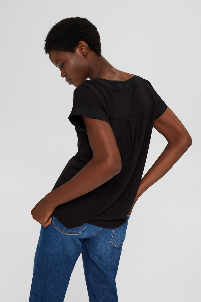 T-shirt med lyocell og chiffon-detaljer, BLACK, detail image number 3