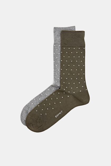 Pakke med 2 par sokker med prikket mønster, økologisk bomuld, GREY/GREEN, overview