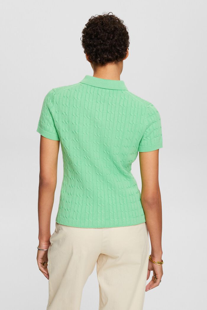Polosweater i kabelstrik, LIGHT GREEN, detail image number 3