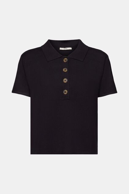 Troyer-pullover med korte ærmer, BLACK, overview