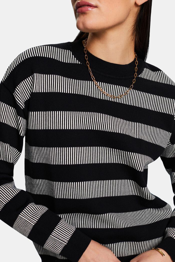 Sweater med jacquard-striber og rund hals, BLACK, detail image number 3