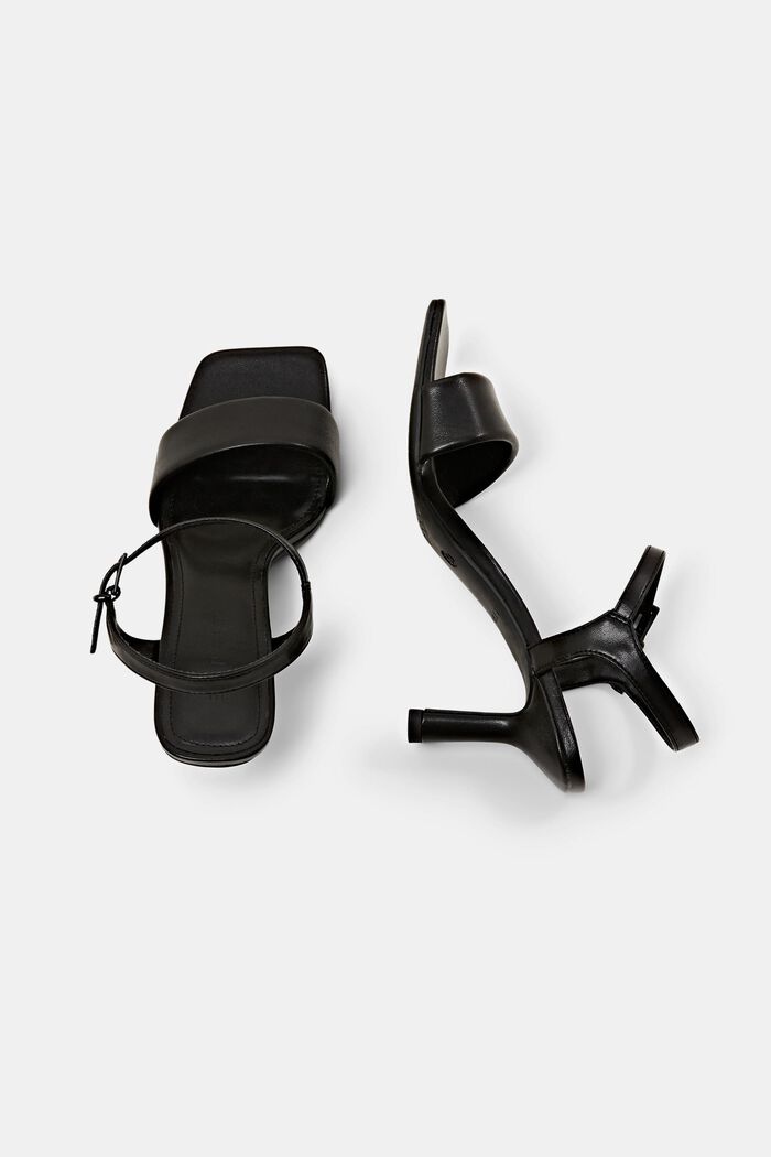 Sandaler i imiteret læder med hæl og firkantet tå, BLACK, detail image number 5