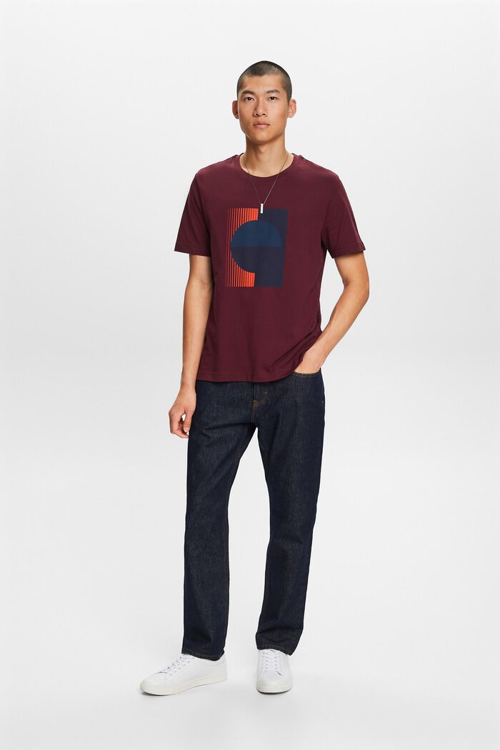 Jersey-T-shirt med print, 100 % bomuld, AUBERGINE, detail image number 0