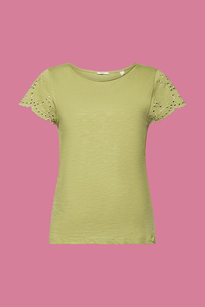 Bomulds-T-shirt med hulmønstrede ærmer, PISTACHIO GREEN, detail image number 6