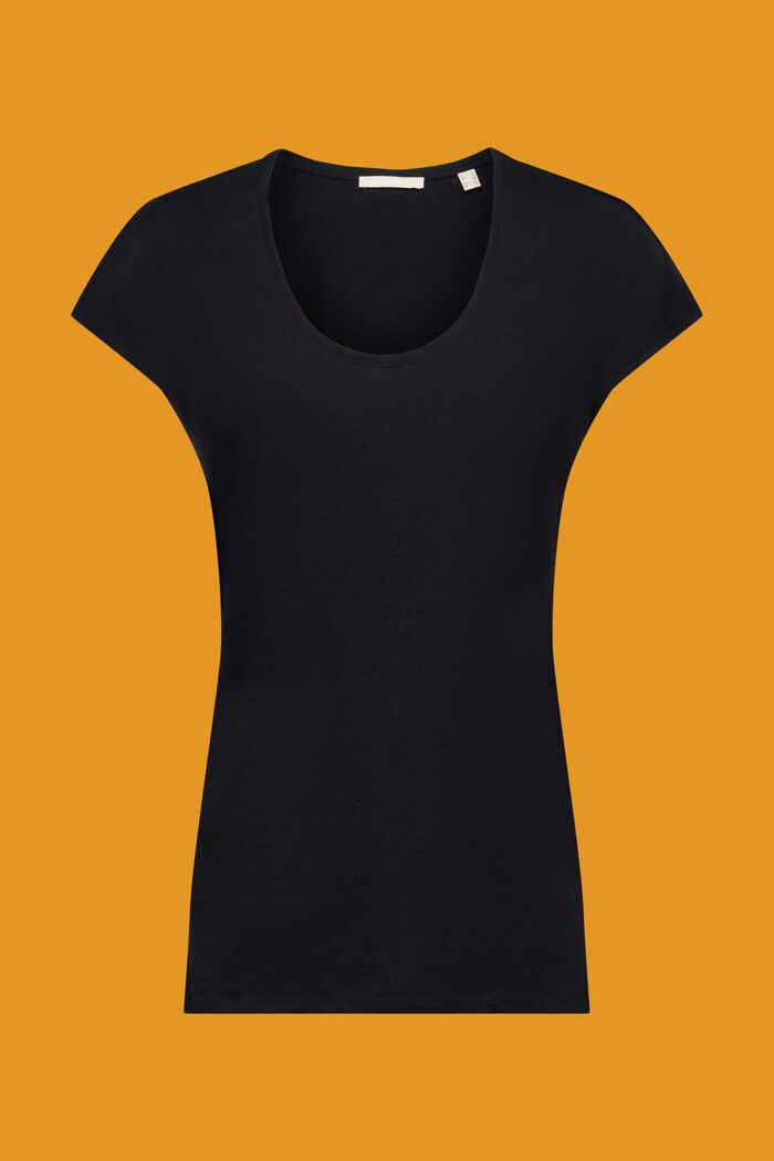 Bomulds-T-shirt med U-hals, BLACK, detail image number 6