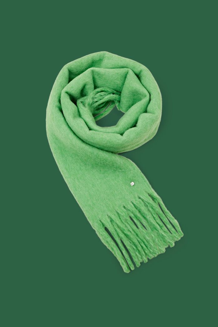 Halstørklæde i strik med frynser, LIGHT GREEN, detail image number 0