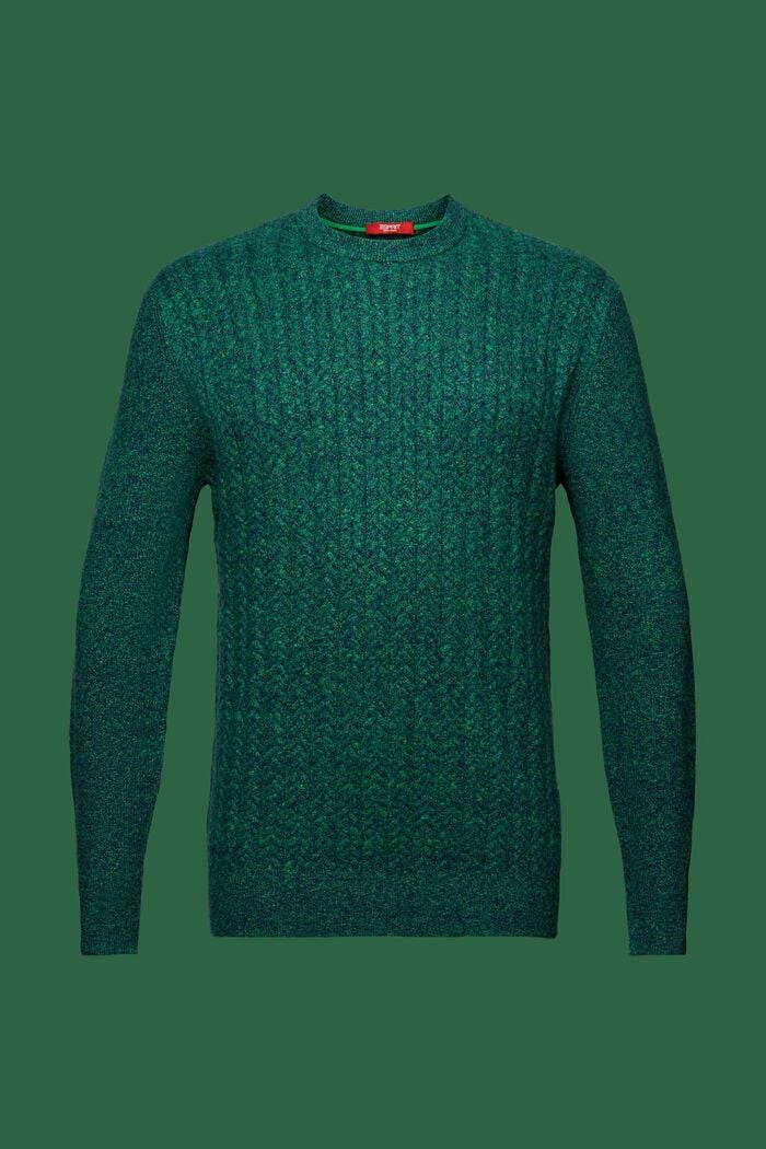 Meleret kabelstrikket sweater med rund hals, GREEN, detail image number 6