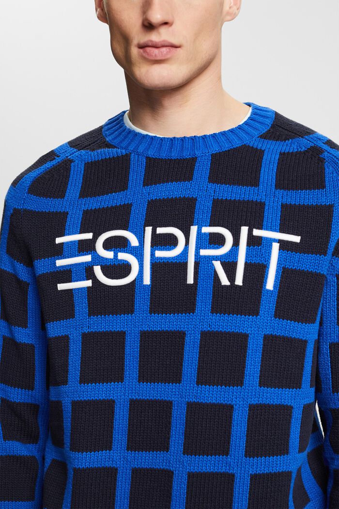 Sweater i chunky strik med logo og gittermønster, BRIGHT BLUE, detail image number 3
