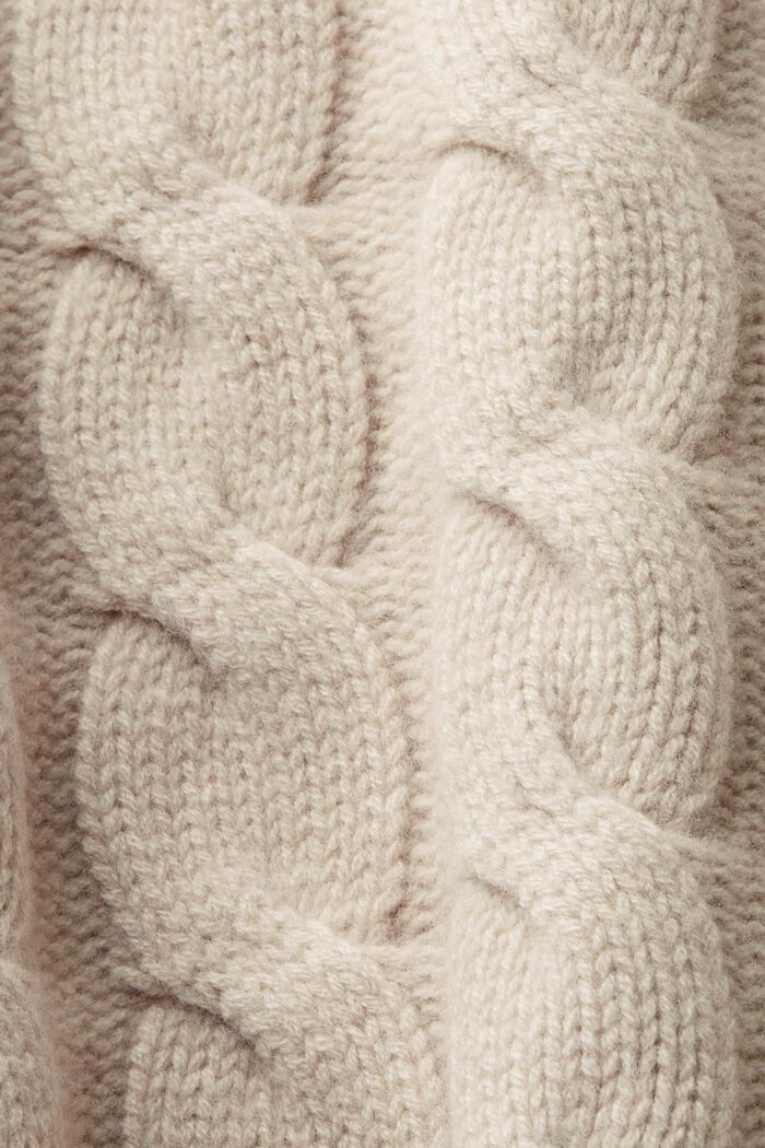 Kabelstrikket sweater i uld, LIGHT TAUPE, detail image number 5