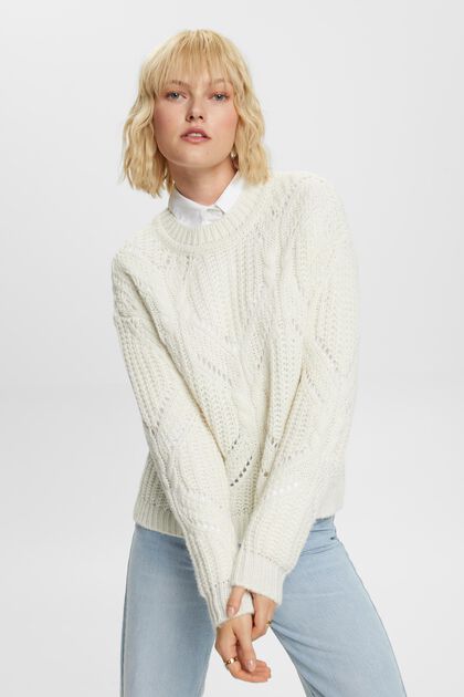 Sweater i åben strik, uldmiks