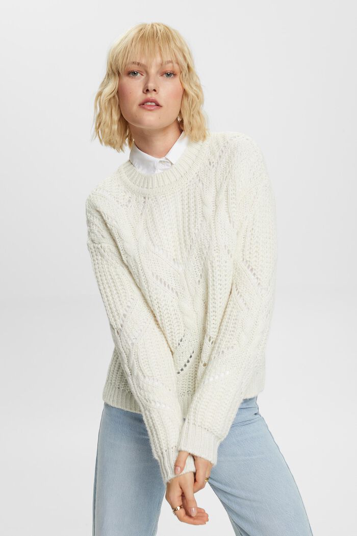 Sweater i åben strik, uldmiks, ICE, detail image number 0
