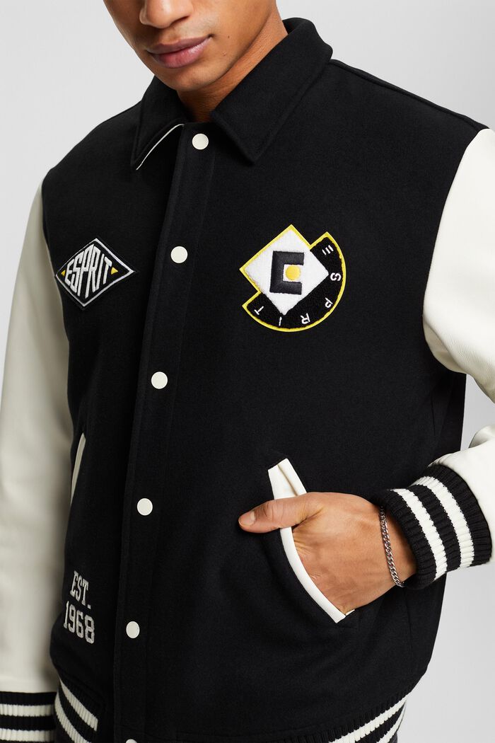 Varsity-jakke i uldmiks med applikeret logo, BLACK, detail image number 3